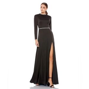 Mac Duggal 26524 NWT LONG SLEEVE JEWEL TRIMMED CHARMEUSE GOWN